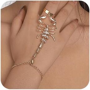 Punk Finger Ring Chain Bracelet Hand Scorpion Harness Bracelet Gothic Gold Silver Rhinestone Slave Chain Jewelry for Women