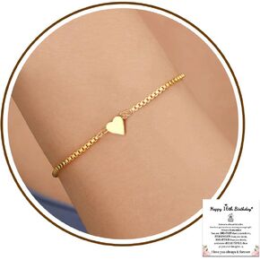 10th/13th/16th/21st/30th/40th/50th/60th Birthday Gifts for Women Simple Heart Bracelets for Women Adjustable 14k Gold Bracelets for Women Valentine Gifts Mom Daughter Grandma Wife Jewelry