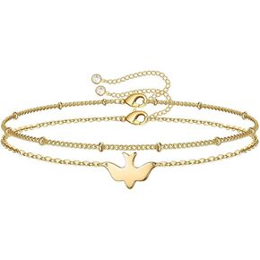 Swallow Bird Layered Bracelets for Women Thin Link Chain Gold Dainty 14K Gold Plated Adjustable Gift
