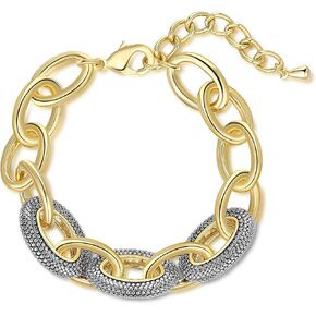 Cable Link Chain Bracelets for Women, Two Tone Link Bracelets Gold and Silver Circles Vintage Bracelets Wire Bangle Designer Inspired Jewelry Gifts