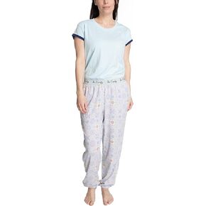 Hanes Women's Soft Retro Short Sleeve Top and Jogger Sleep and Lounge Set