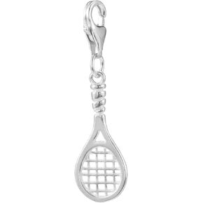 925 Sterling Silver Tennis Racket Clip-On Charm Lobster Clasp: Sporty Bracelet Necklace