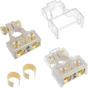BOJACK Battery Terminal Connectors 0/4/8/10 Gauge with Shims and Protective Covers, Positive and Negative Car Battery Terminal 1 pair