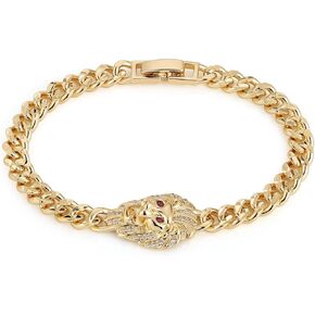 HZMAN 6.5 Inch Gold Lion Bracelet for Women Dainty Hip Hop 14K Gold Plated Cubic Zirconia Lion Head Link Bracelet Cuban Chain Jewelry Gift