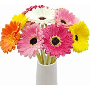 15 Pcs Artificial Gebera Daisies Flowers Fake Daisy Real Touch PU Faux Flowers Bouquet for Indoor Home Arrangements Vase Wedding Party Table Centerpiece DIY Floral Decor