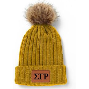 Sigma Gamma Rho Pom Pom Beanie Hat Gold