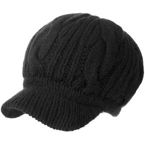 Womens Knitted Visor Beanie Twist Beret Hats Cold Weather Brim Newsboy Cap