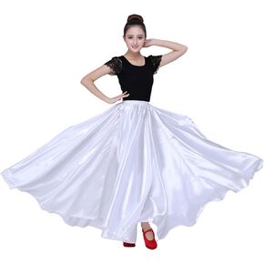 Women Satin Full Circle Ankle Length Swing Long Skirt Maxi Shiny Skirt for Party Cosplay Belly Dance Performance Costume