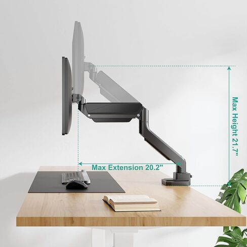 WALI 24-57" Monitor Arm, Heavy Duty Gas Spring Desk Mount for Ultrawide Flat and Curved Screen Up to 59.4lbs, VESA 75x75 to 200x200 (GSMU001XL-P), Black in Saudi Arabia