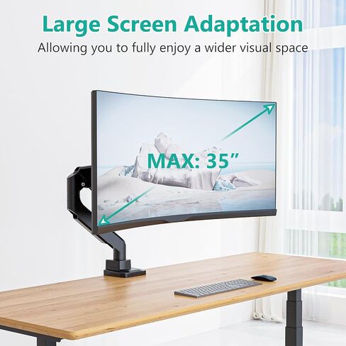 WALI 24-57" Monitor Arm, Heavy Duty Gas Spring Desk Mount for Ultrawide Flat and Curved Screen Up to 59.4lbs, VESA 75x75 to 200x200 (GSMU001XL-P), Black in Saudi Arabia
