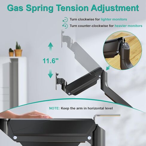 WALI 24-57" Monitor Arm, Heavy Duty Gas Spring Desk Mount for Ultrawide Flat and Curved Screen Up to 59.4lbs, VESA 75x75 to 200x200 (GSMU001XL-P), Black in Saudi Arabia