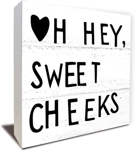 لافتة Hello Sweet Cheeks - ديكور الحمام، لمسة منزلية للمزرعة - لافتة صندوق على رف خشبي أسود ريفي للنساء والعائلة والأصدقاء وأرفف المرحاض، مثالية للشقة والمنزل مقاس 12.7 × 12.7 سم in Kuwait