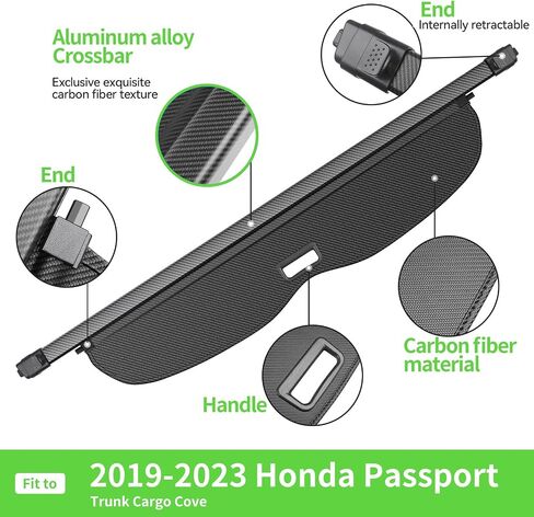 Cargo Cover, Compatible with Honda Passport 2019-2023, Retractable Waterproof Sunshade Shield, Protective Anti-Theft Cover,Carbon Fiber Texture in Saudi Arabia