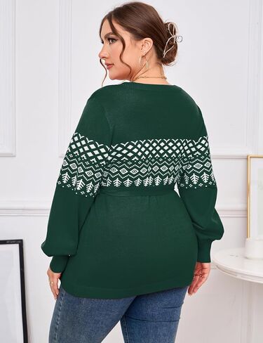 ShopWonder Plus Size Oversized Knit Sweaters for Women V Neck Casual Shirts with Belt Irregular Hem Long Sleeve Tops in Saudi Arabia