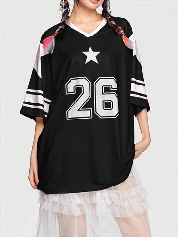 SOLY HUX Women's Summer T-Shirt Graphic Print V Neck Short Sleeve Shirts Jersey Tee Top Streetwear in Saudi Arabia