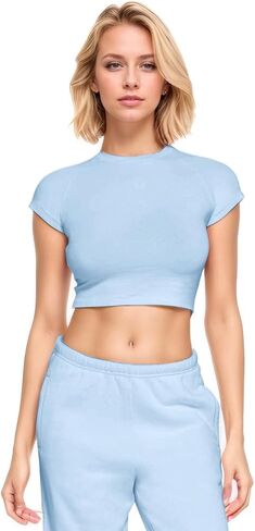 Women's Cotton Crop Tops Crewneck Short Sleeve Y2K Tee Workout Shirt Basic T-Shirt Activewear Going Out Tops in Saudi Arabia