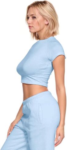 Women's Cotton Crop Tops Crewneck Short Sleeve Y2K Tee Workout Shirt Basic T-Shirt Activewear Going Out Tops in Saudi Arabia