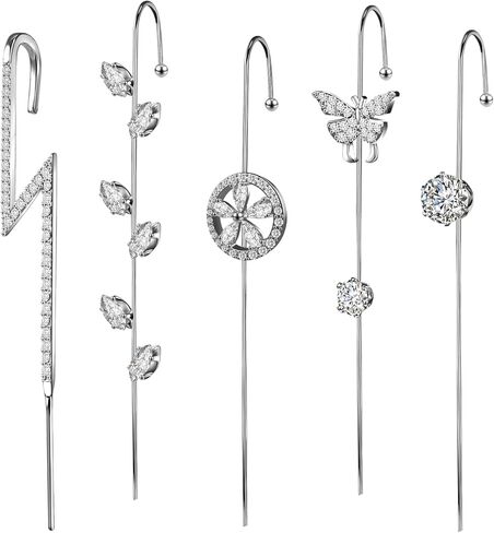 Ear Crawler Earrings for Women Ear Cuff Earrings Helix Hook Earrings Ear Wrap Earrings Snowflake Rhinestone Lightning Bolt Pierced Clip Earrings Trendy Jewelry for Women Gold Silver in Kuwait