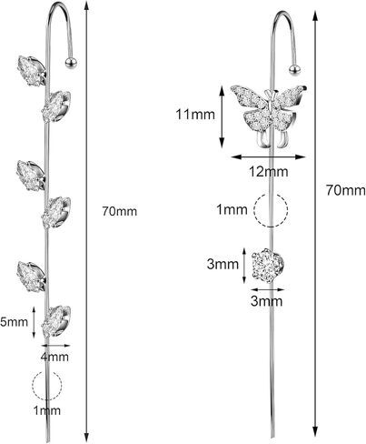 Ear Crawler Earrings for Women Ear Cuff Earrings Helix Hook Earrings Ear Wrap Earrings Snowflake Rhinestone Lightning Bolt Pierced Clip Earrings Trendy Jewelry for Women Gold Silver in Kuwait