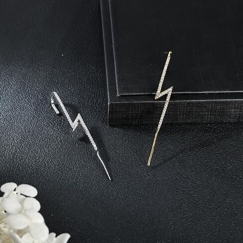 Ear Crawler Earrings for Women Ear Cuff Earrings Helix Hook Earrings Ear Wrap Earrings Snowflake Rhinestone Lightning Bolt Pierced Clip Earrings Trendy Jewelry for Women Gold Silver in Kuwait