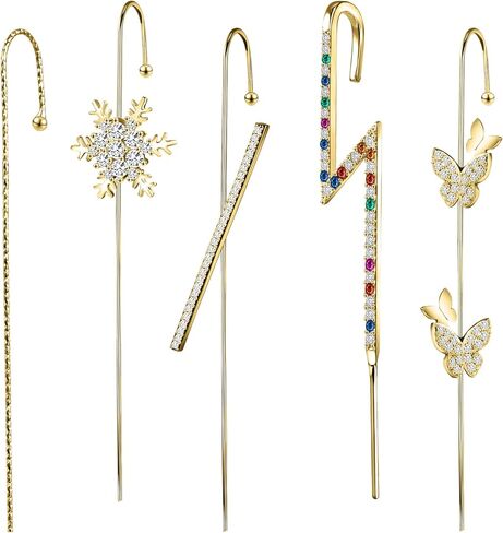 Ear Crawler Earrings for Women Ear Cuff Earrings Helix Hook Earrings Ear Wrap Earrings Snowflake Rhinestone Lightning Bolt Pierced Clip Earrings Trendy Jewelry for Women Gold Silver in Kuwait