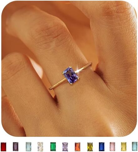 KAERUN Gold Birthstone Rings for Women Non Tarnish Dainty 14K Gold Plated Stackable Rings CZ Emerald Baguette Gemstone Rings for Mother Daughter Birthday Handmade Jewelry Gifts Size 6 7 8 9 10 in Saudi Arabia