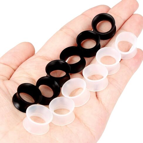 Kridzisw 10G 8G 6G 4G 2G 0G 00G 12mm 14mm 16mm 18mm 20mm 22mm 24mm 25mm Thin Silicone Ear Gauges Plugs Tunnels Earrings Flexible Flesh Clear Black Tunnel Stretching Gauges Earlets Plug for Women Men in Kuwait