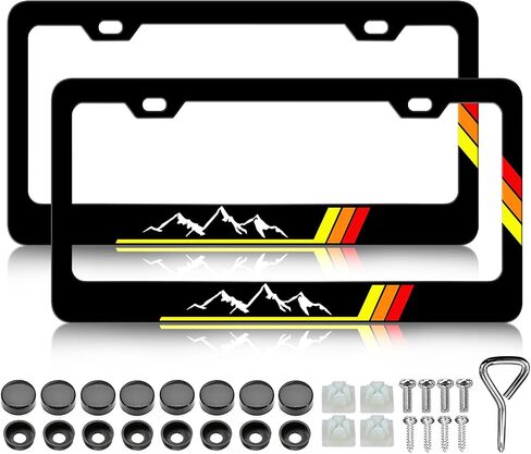 2PCS Tri-Color Mountain Sport License Plate Frames, Yellow Orange Red Stainless Steel Car Tag Frame Holder Covers with Screw Caps Set fits for Toyota Tacoma 4Runner Tundra Rav4 Highlander in Saudi Arabia