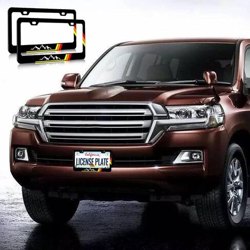 2PCS Tri-Color Mountain Sport License Plate Frames, Yellow Orange Red Stainless Steel Car Tag Frame Holder Covers with Screw Caps Set fits for Toyota Tacoma 4Runner Tundra Rav4 Highlander in Saudi Arabia