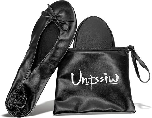 Women's Foldable Portable Ballet Flat Roll Up Slipper Shoes with Travel Pouch - Fold Up Ballet Flats for Women - Black,Silver,Gold,Pink in Saudi Arabia