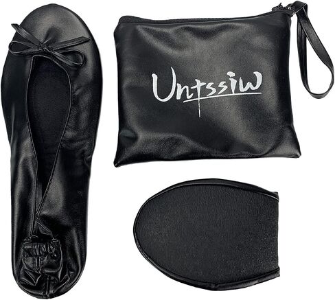 Women's Foldable Portable Ballet Flat Roll Up Slipper Shoes with Travel Pouch - Fold Up Ballet Flats for Women - Black,Silver,Gold,Pink in Saudi Arabia
