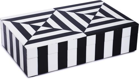Black and White Earring Necklace Jewelry Organizer Geometric Pattern Box Collection Storage Decorative Multipurpose Keepsake Gift Box (8x5x2 inches) in Kuwait