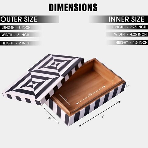 Black and White Earring Necklace Jewelry Organizer Geometric Pattern Box Collection Storage Decorative Multipurpose Keepsake Gift Box (8x5x2 inches) in Kuwait