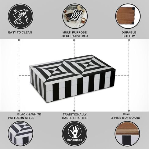 Black and White Earring Necklace Jewelry Organizer Geometric Pattern Box Collection Storage Decorative Multipurpose Keepsake Gift Box (8x5x2 inches) in Kuwait
