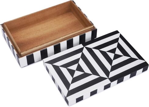 Black and White Earring Necklace Jewelry Organizer Geometric Pattern Box Collection Storage Decorative Multipurpose Keepsake Gift Box (8x5x2 inches) in Kuwait