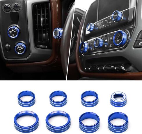 for Silverado Center Console Knob Cover Trim Ring Blue for Chevy Silverado/Suburban/GMC Sierra 2014-2018 Blue Interior Accessories 8pcs in Kuwait