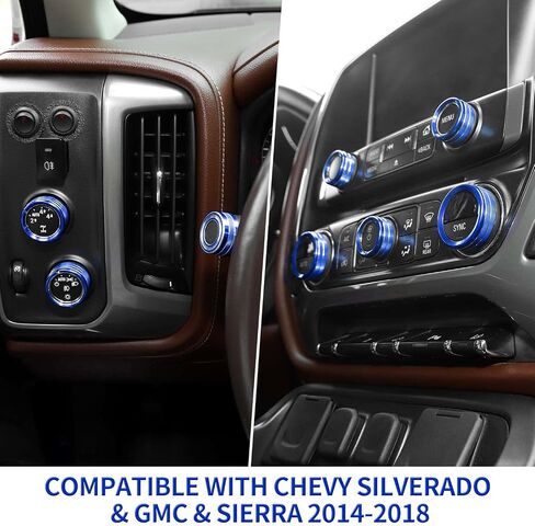 for Silverado Center Console Knob Cover Trim Ring Blue for Chevy Silverado/Suburban/GMC Sierra 2014-2018 Blue Interior Accessories 8pcs in Kuwait