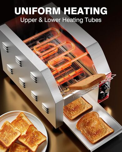 PYY Commercial Conveyor Toaster - Upgrade 1800W 400 Slices/Hour Electric Industrial Belt Toasters Oven Heavy Duty Stainless Steel Tostadora Transportadora for Bun Bread Restaurant Buffet Catering in Saudi Arabia