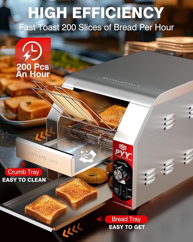 PYY Commercial Conveyor Toaster - Upgrade 1800W 400 Slices/Hour Electric Industrial Belt Toasters Oven Heavy Duty Stainless Steel Tostadora Transportadora for Bun Bread Restaurant Buffet Catering in Saudi Arabia