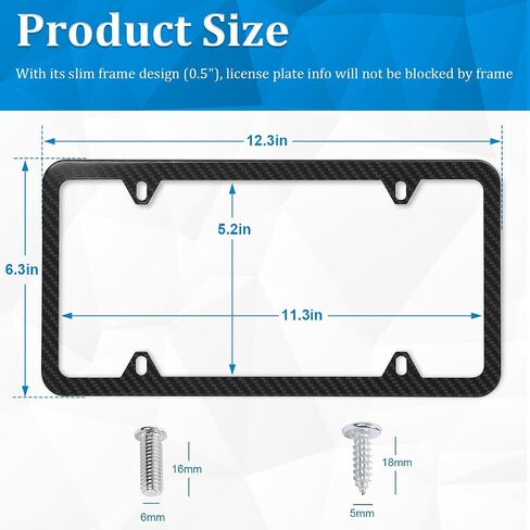 Mandark 2PCS Car License Plate Frames, Stainless Steel Automotive License Plate Covers, 4 Holes Rustproof Vehicle Front Rear Tag Holder Accessories, Universal for RV, SUV, Truck (Carbon Fiber) in Saudi Arabia