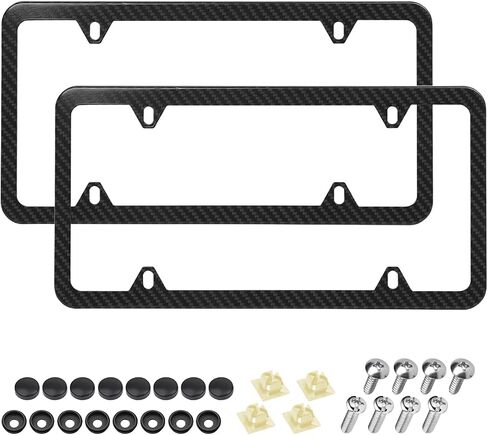 Mandark 2PCS Car License Plate Frames, Stainless Steel Automotive License Plate Covers, 4 Holes Rustproof Vehicle Front Rear Tag Holder Accessories, Universal for RV, SUV, Truck (Carbon Fiber) in Saudi Arabia