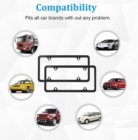 Mandark 2PCS Car License Plate Frames, Stainless Steel Automotive License Plate Covers, 4 Holes Rustproof Vehicle Front Rear Tag Holder Accessories, Universal for RV, SUV, Truck (Carbon Fiber) in Saudi Arabia