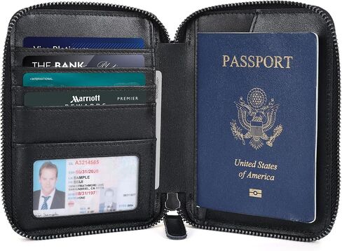 محفظة جواز السفر من الجلد المحبب بالكامل Polare مع فتحة AirTag RFID وحامل جواز السفر وغطاء ناعم ثنائي الطي مع سحاب YKK in Kuwait