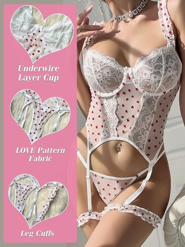 Women's Sexy Lingerie Set Lace Bodysuit Teddy Baby Dolls Panty Teddy Lingerie 3 Piece with Garter Belt in Saudi Arabia