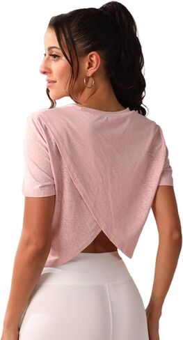 Milumia Women Workout Crop Tops Wrap Back Short Sleeve Yoga Running Tees Athletic Shirts in Saudi Arabia