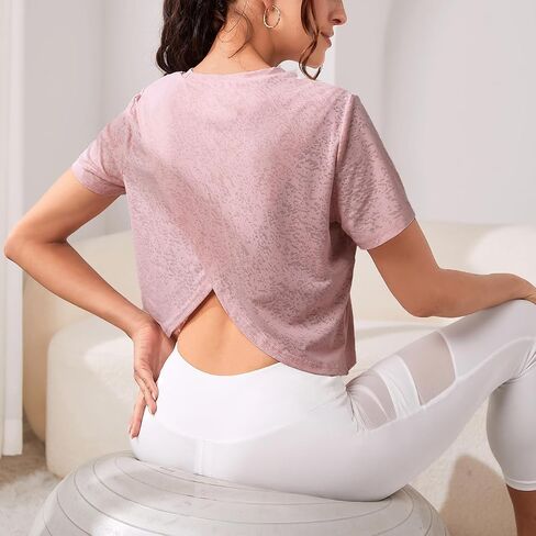 Milumia Women Workout Crop Tops Wrap Back Short Sleeve Yoga Running Tees Athletic Shirts in Saudi Arabia