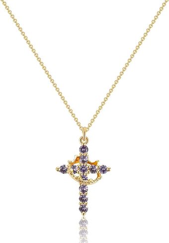 Multicolor Zircon Crown Cross Necklace for Women, Gold Faith Cross Necklace, Diamond Cross Necklace for Women, Dainty Cross Necklace, Christian Cross Necklace, Cute Necklace for Women in Kuwait