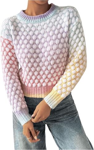 GORGLITTER Women's Ombre Colorful Sweater Knit Crewneck Long Sleeve Fall Jumper Tops in Saudi Arabia
