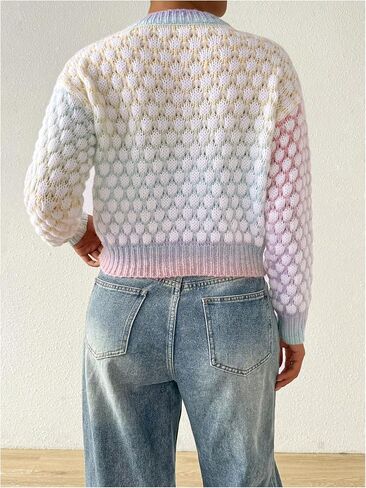 GORGLITTER Women's Ombre Colorful Sweater Knit Crewneck Long Sleeve Fall Jumper Tops in Saudi Arabia