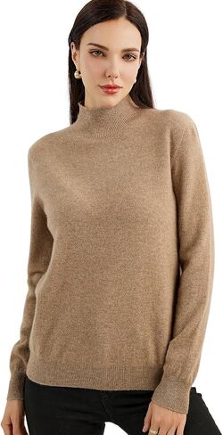 Women's 100% Pure Cashmere Sweater Mock Neck Long Sleeve Warm Leisure 2024 Fall Winter Knit Pullover in Kuwait